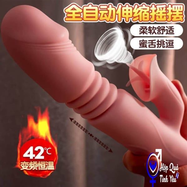  Dương vật giả cầm tay rung thụt nhiệt lưỡi liếm đa chức năng 