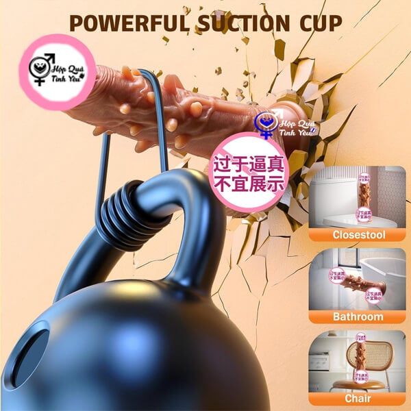 Dương vật giả gai bi có đế hít tường rung thụt nhiệt cho nữ r1 