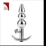  Phích cắm hậu môn inox đầu nhọn 3 khấc đính đá phát sáng 