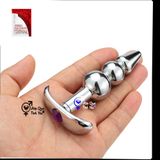  Phích cắm hậu môn inox đầu nhọn 3 khấc đính đá phát sáng 