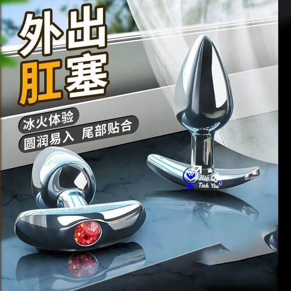  Phích cắm hậu môn inox đế dài đính đá phát sáng size lớn 