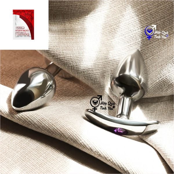  Phích cắm hậu môn inox đế dài đính đá phát sáng size nhỏ 