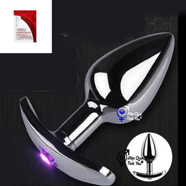  Phích cắm hậu môn inox đế dài đính đá phát sáng size trung 