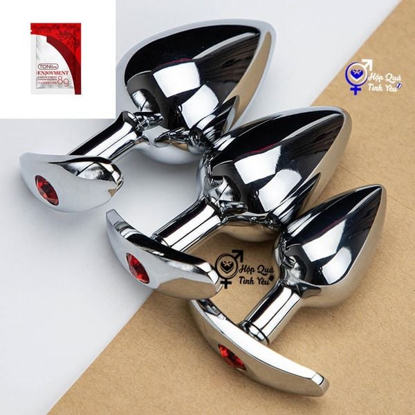  Phích cắm hậu môn inox đế dài đính đá phát sáng size trung 