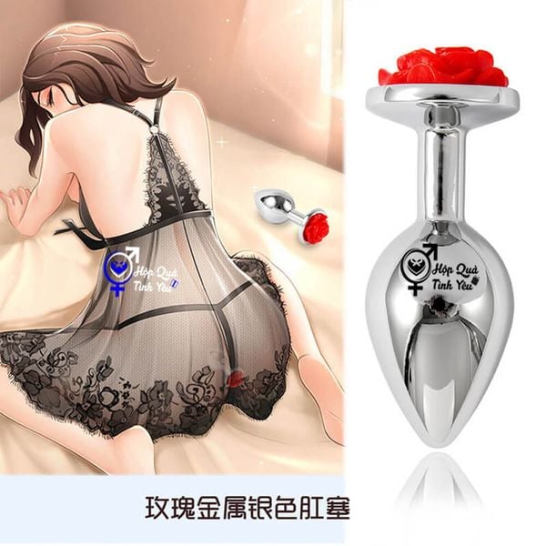  Phích cắm hậu môn inox đế hoa hồng size trung 
