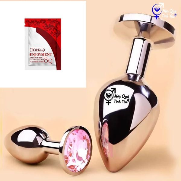  Phích cắm hậu môn inox đính đá hình tròn phát sáng size nhỏ 
