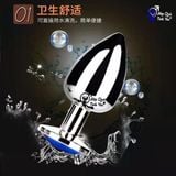  Phích cắm hậu môn inox đính đá hình tròn phát sáng size trung 