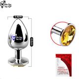  Phích cắm hậu môn inox đính đá hình tròn phát sáng size trung 