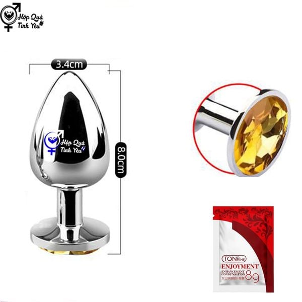  Phích cắm hậu môn inox đính đá hình tròn phát sáng size trung 