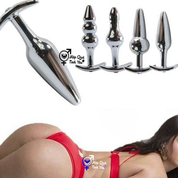  Phích cắm hậu môn inox đính đá phát sáng đầu nhọn đế dài 