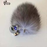 Phích cắm hậu môn inox lông thỏ cao cấp màu trắng xám size nhỏ 