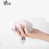  Phích cắm hậu môn inox lông thỏ cao cấp màu trắng xám size trung 