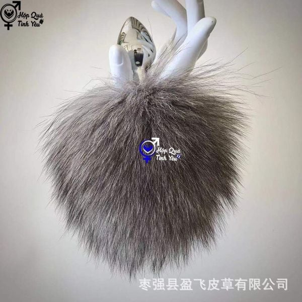  Phích cắm hậu môn inox lông thỏ cao cấp màu trắng xám 