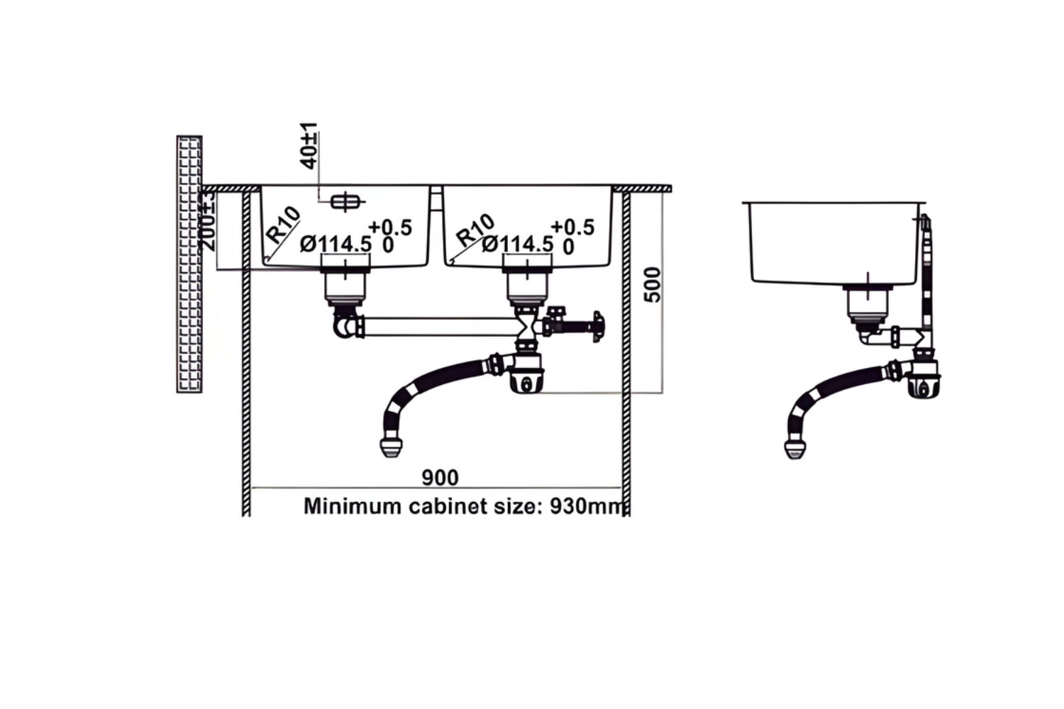 Kích Thước Lắp Đặt Chậu Rửa Bát 2 Hố Inox Satin R10 Hafele HS24-SSN2S-870 567.24.437