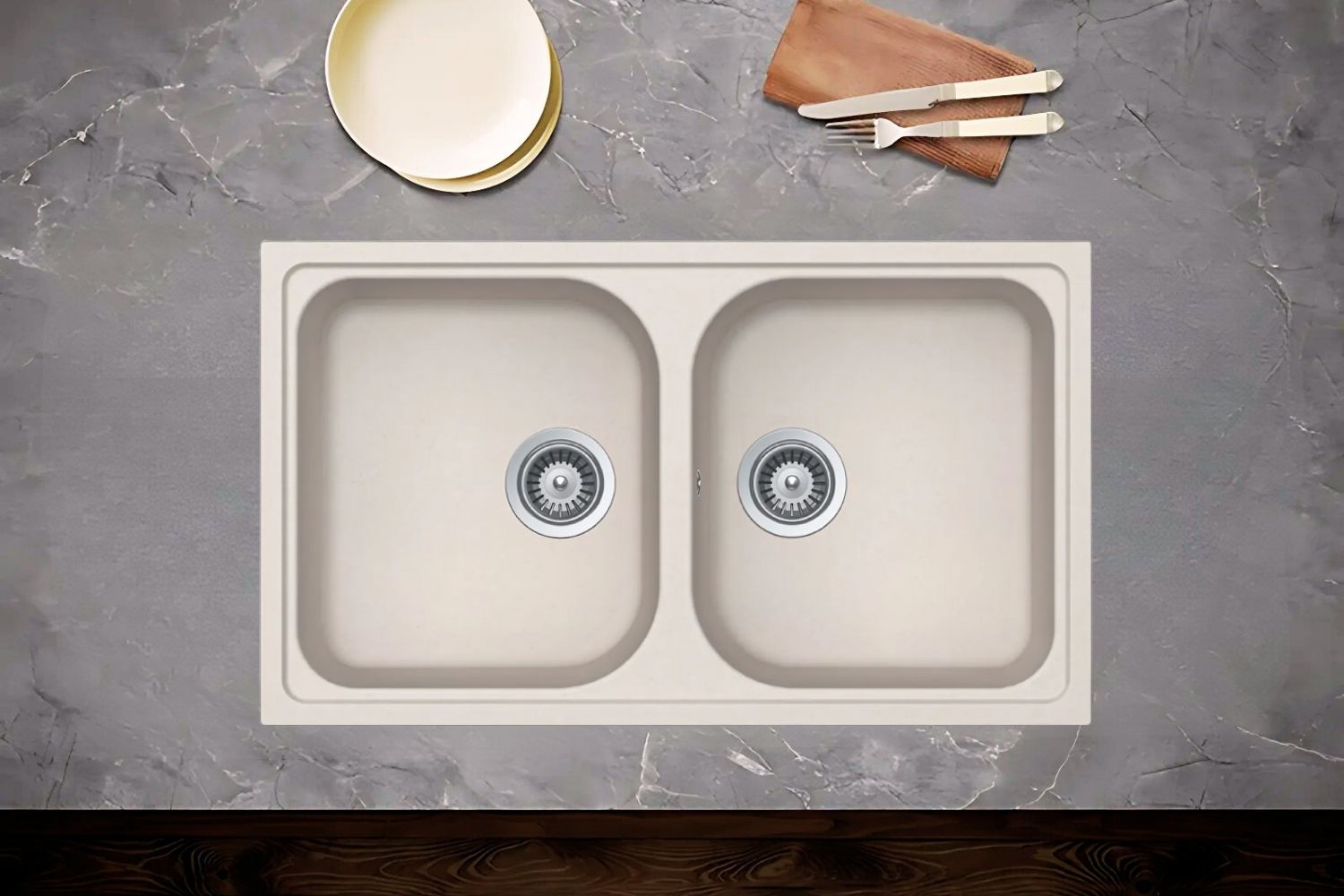 Chậu Rửa Bát 2 Hố Bằng Đá Granstone Hafele HS19-GEN2R90 (570.35.480) | Màu Kem