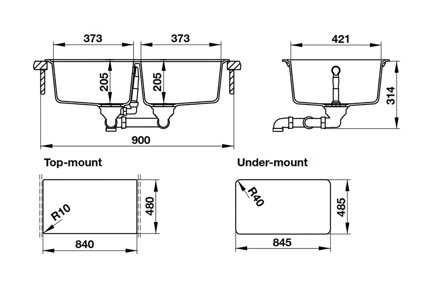 Chậu Rửa Bát 2 Hố Bằng Đá Granstone Hafele HS19-GEN2R90 (570.35.580) | Màu Xám