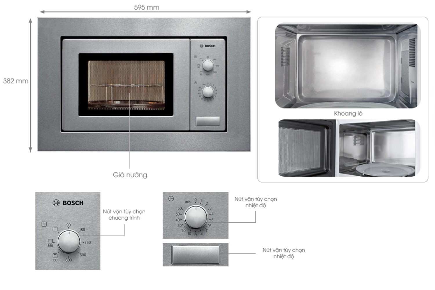 Lò Vi Sóng Có Nướng Bosch HMT72G650 Serie 2 | Lắp Âm 18 Lít