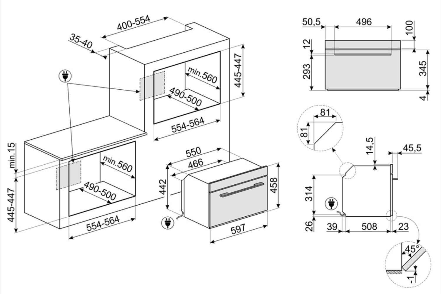 Lò Nướng Vi Sóng Hafele SMEG SF4104WMCS (536.64.872) | Lắp Âm 40 Lít