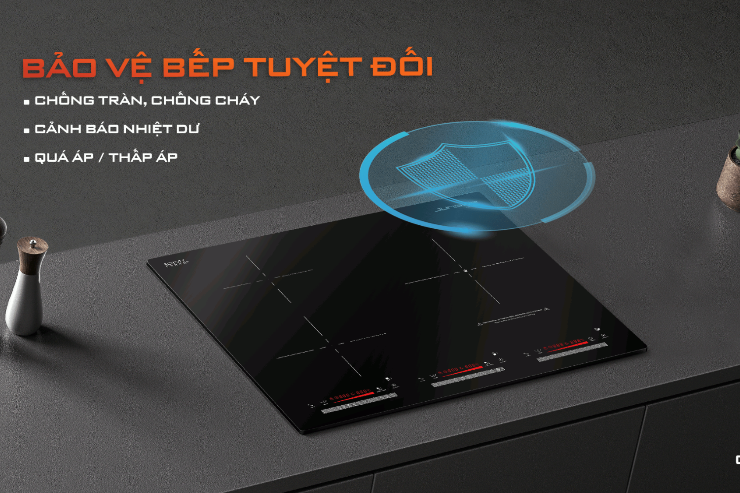 Bếp Điện Từ Kết Hợp Hồng Ngoại Junger CEJ-300-IIF | Lắp Âm 3 Vùng Nấu