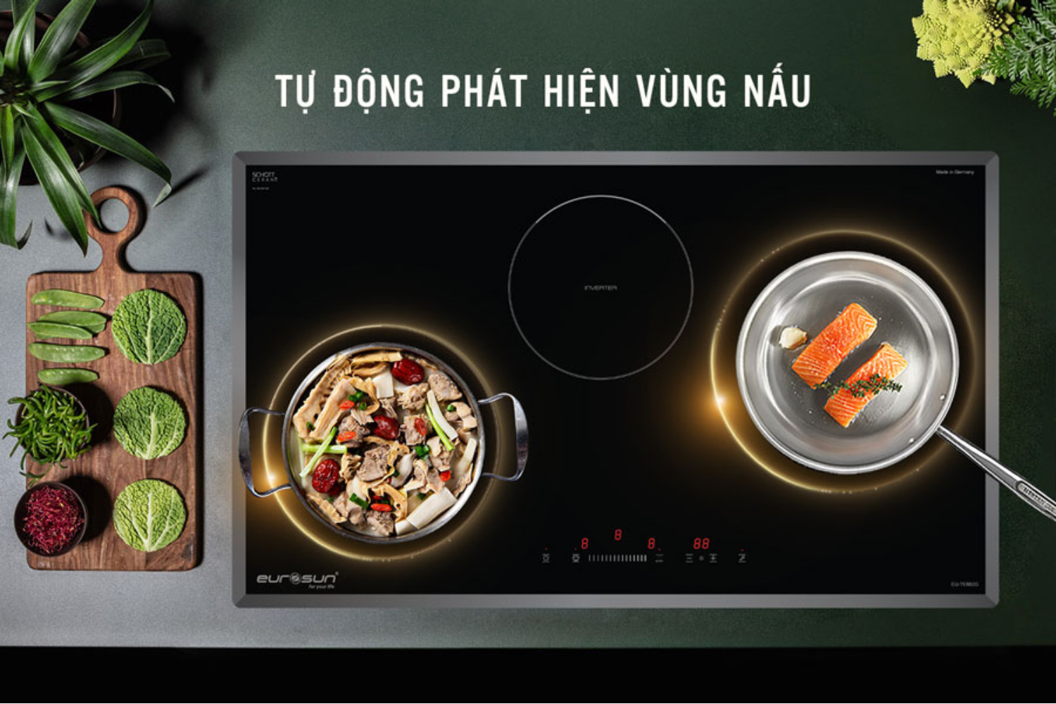 Bếp Điện Từ Kết Hợp Hồng Ngoại Eurosun EU-TE882G - Lắp Âm 3 Vùng Nấu