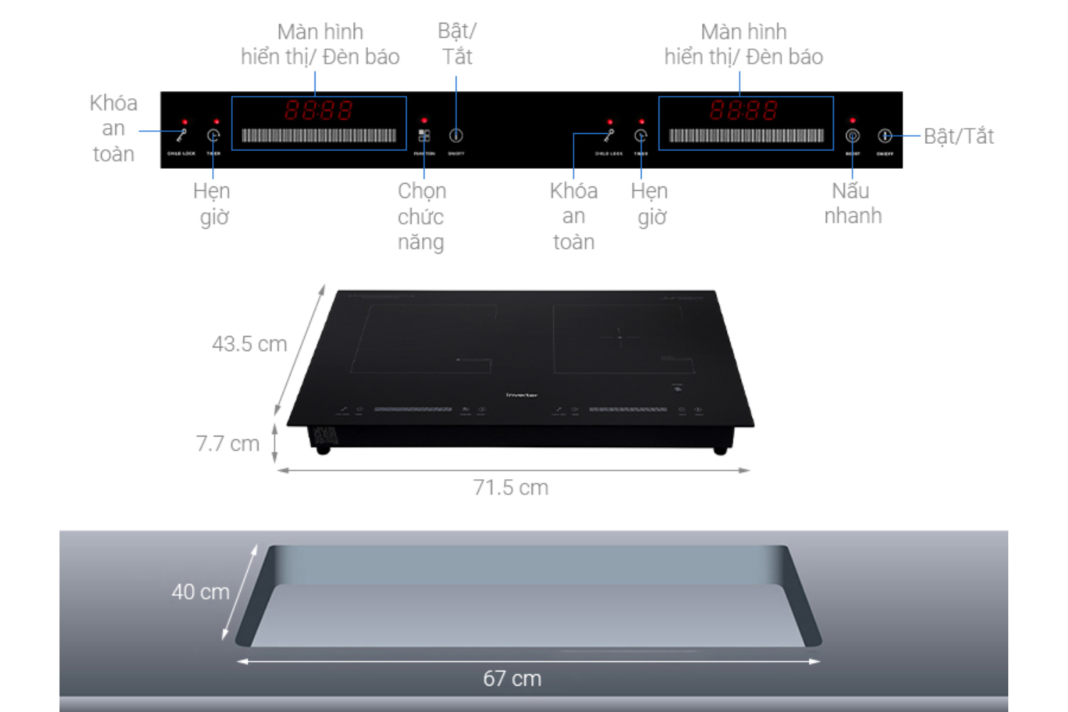 Bếp Điện Từ Kết Hợp Hồng Ngoại Junger NKD-20 | Lắp Âm/Dương 2 Vùng Nấu