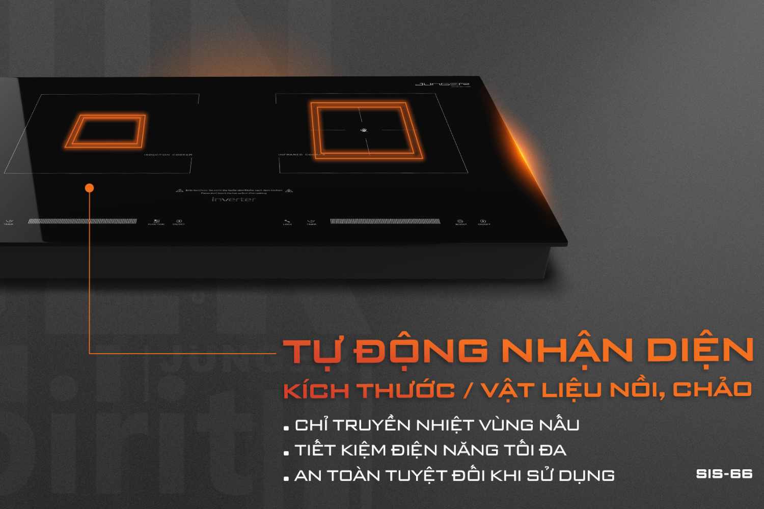 Bếp Điện Từ Kết Hợp Hồng Ngoại Junger SIS-66 | Lắp Âm/Dương 2 Vùng Nấu