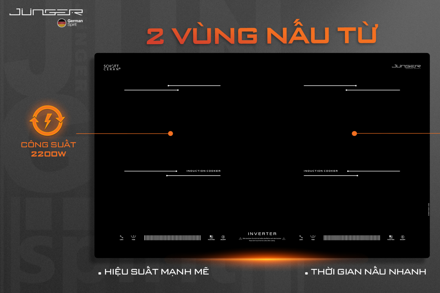 Bếp Từ Đôi Junger ID-39 | Lắp Âm/Dương 2 Vùng Nấu