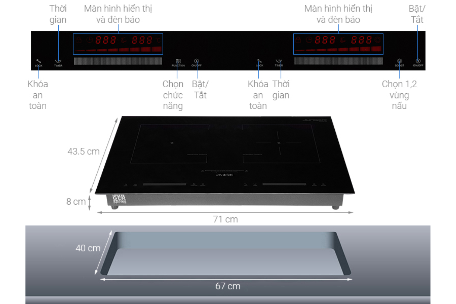 Bếp Điện Từ Kết Hợp Hồng Ngoại Junger SIS-66 | Lắp Âm/Dương 2 Vùng Nấu