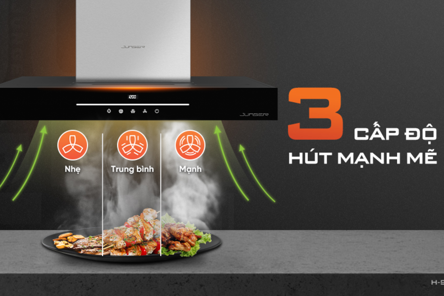 Máy hút mùi áp tường/âm tủ Junger H-90 | 90cm