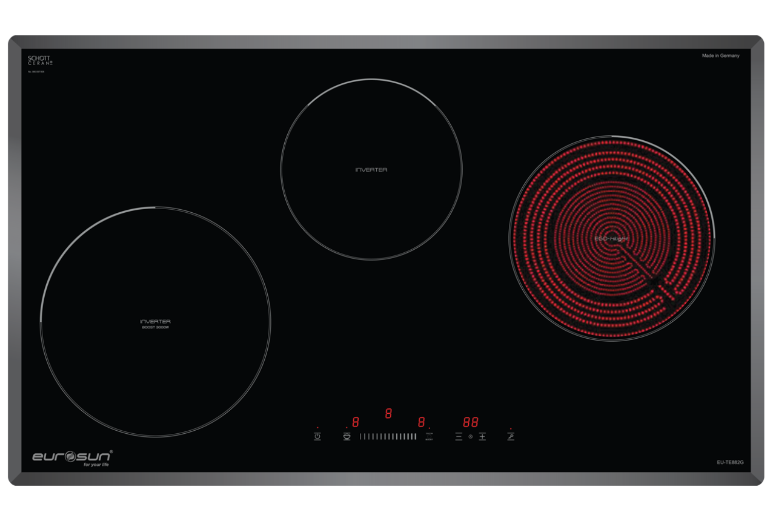 Bếp Điện Từ Kết Hợp Hồng Ngoại Eurosun EU-TE882G - Lắp Âm 3 Vùng Nấu