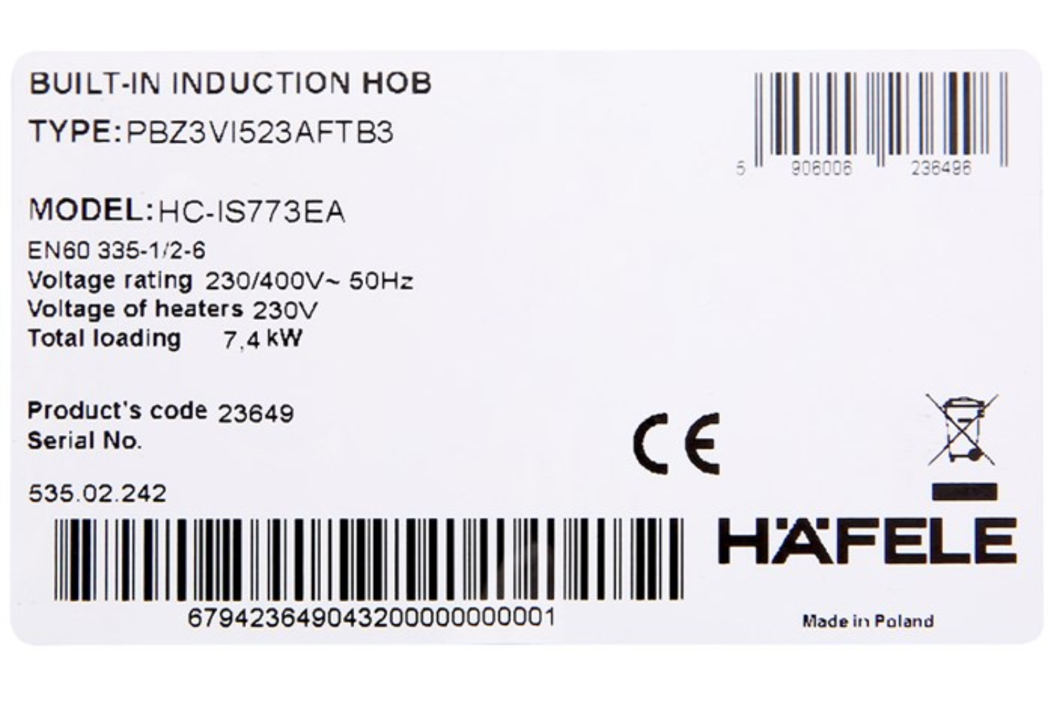 Bếp Từ Âm Hafele HC-IS773EA (535.02.242) | 03 Vùng Nấu