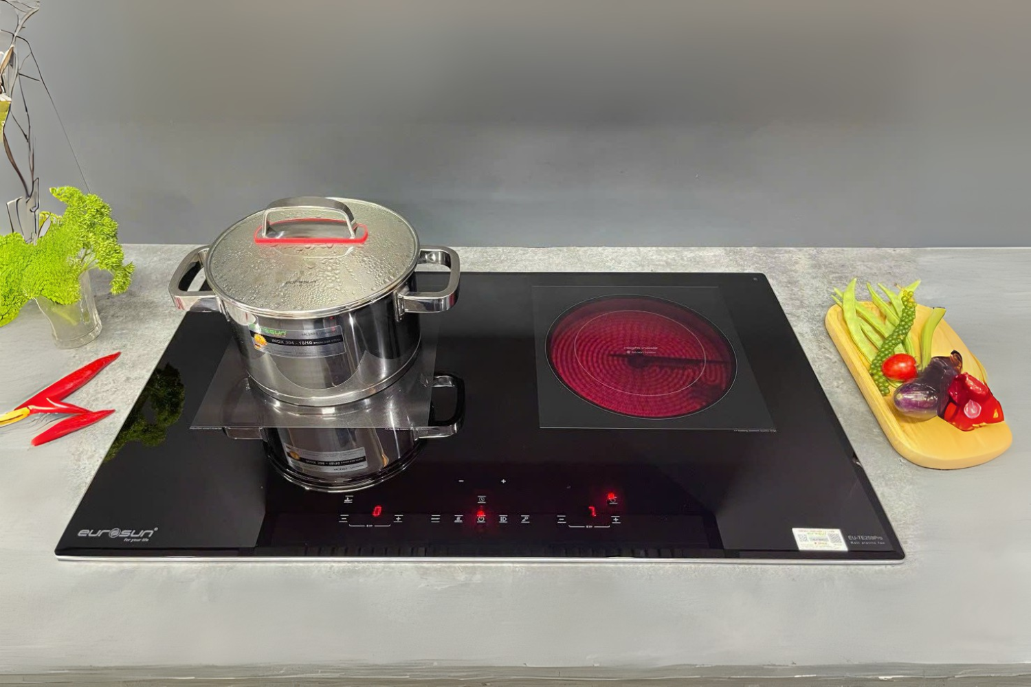 Bếp Điện Từ Kết Hợp Hồng Ngoại Eurosun EU-TE259Pro | Lắp Âm 2 Vùng Nấu