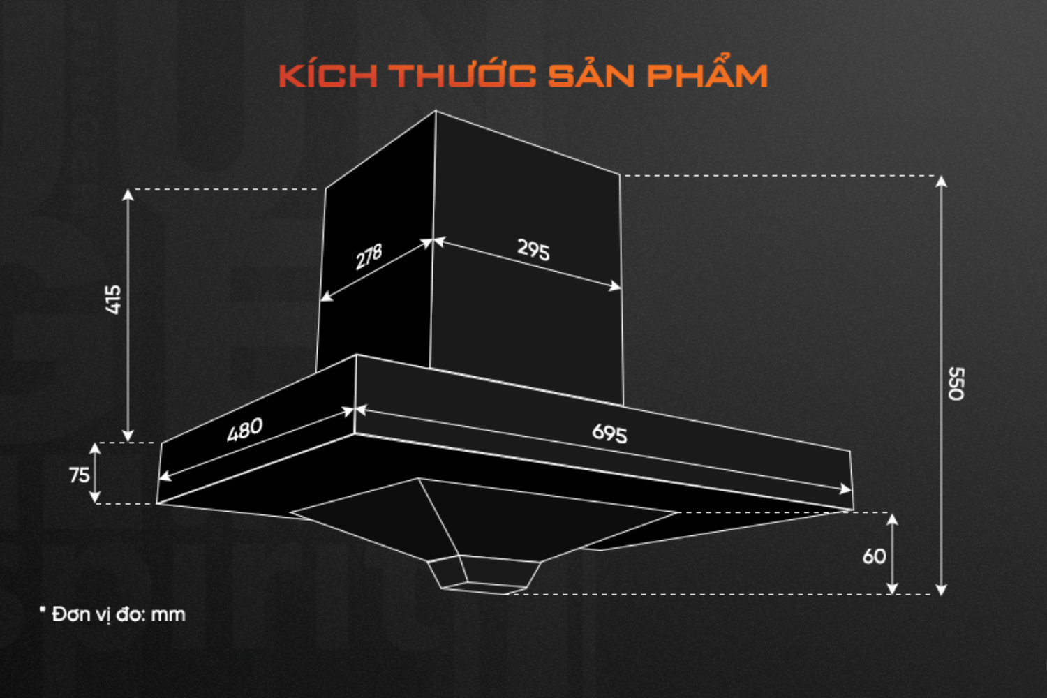 Máy hút mùi áp tường/âm tủ Junger HRJ-701 Đen | 70cm