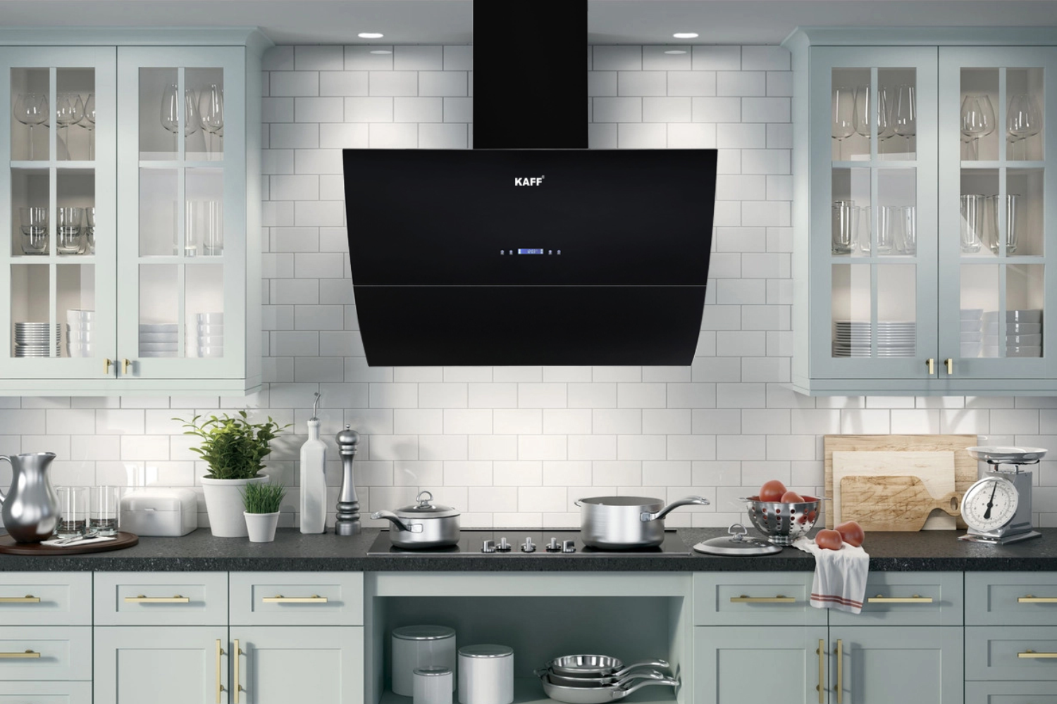 Máy Hút Mùi Áp Tường Kính Vác Cong Kaff KF-LUX-AT70H-BK | 70cm