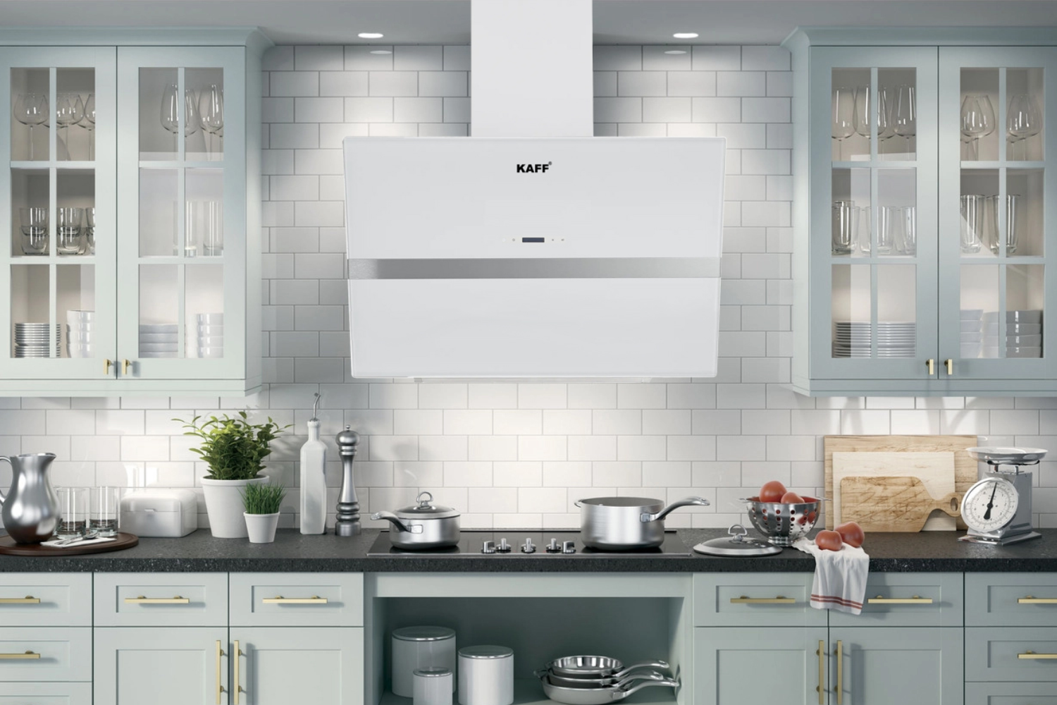 Máy Hút Mùi Áp Tường Kính Vát Kaff KF-LUX-AT90FH-WH | 90cm