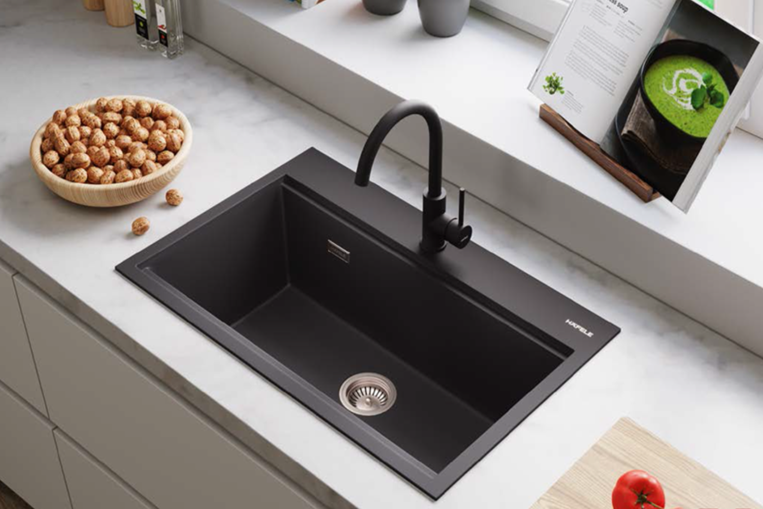 Chậu Rửa Bát 1 Hố Bằng Đá Granstone Hafele Essence HS22-GEN1S90M 577.25.330 | Màu Đen