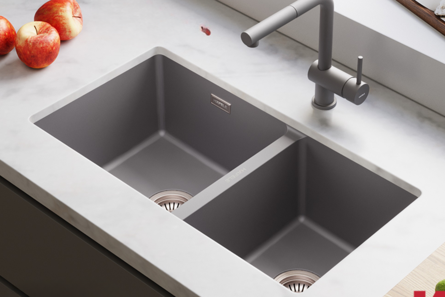 Chậu Rửa Bát 2 Hố Bằng Đá Granstone Hafele Essence HS22-GEN2S90M 577.25.510 | Màu Xám