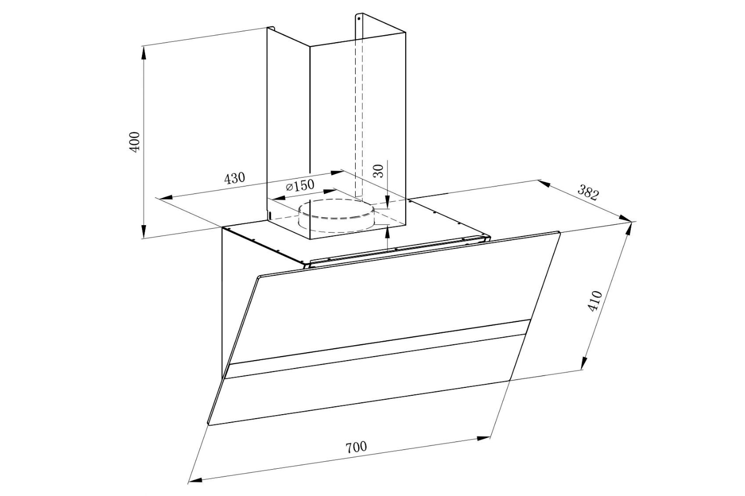 Máy Hút Mùi Áp Tường Kính Vát Kaff KF-LUX-AT70FH-WH | 70cm