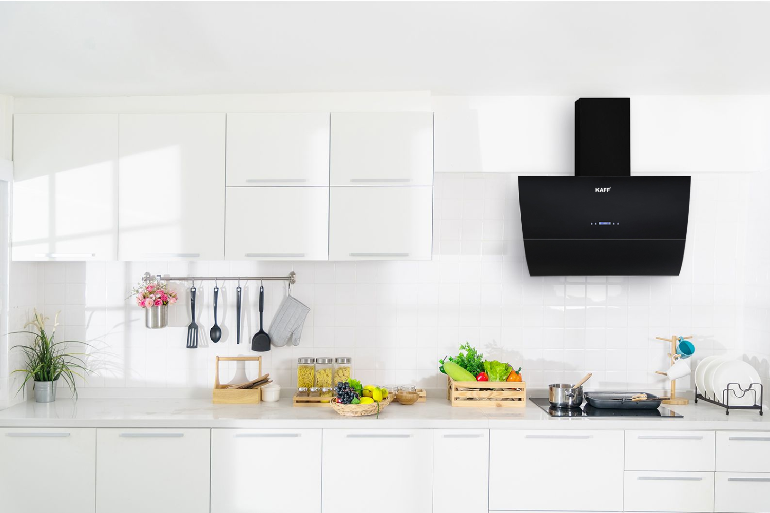 Máy Hút Mùi Áp Tường Kính Vác Cong Kaff KF-LUX-AT90H-BK | 90cm