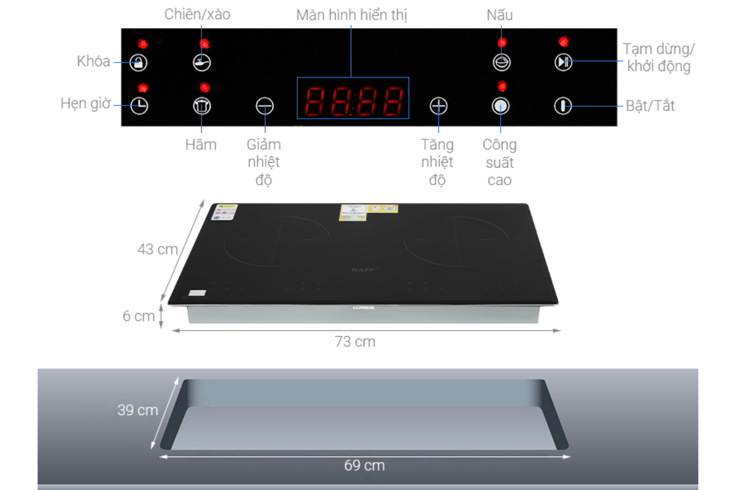 Bếp Từ Đôi KAFF KF-073II | Lắp Âm 02 Vùng Nấu