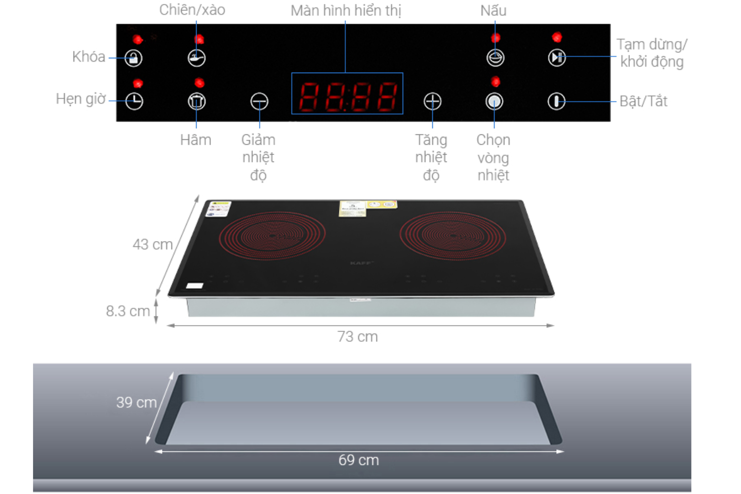 Bếp Điện Đôi KAFF KF-073CC | Lắp Âm 02 Vùng Hồng Ngoại