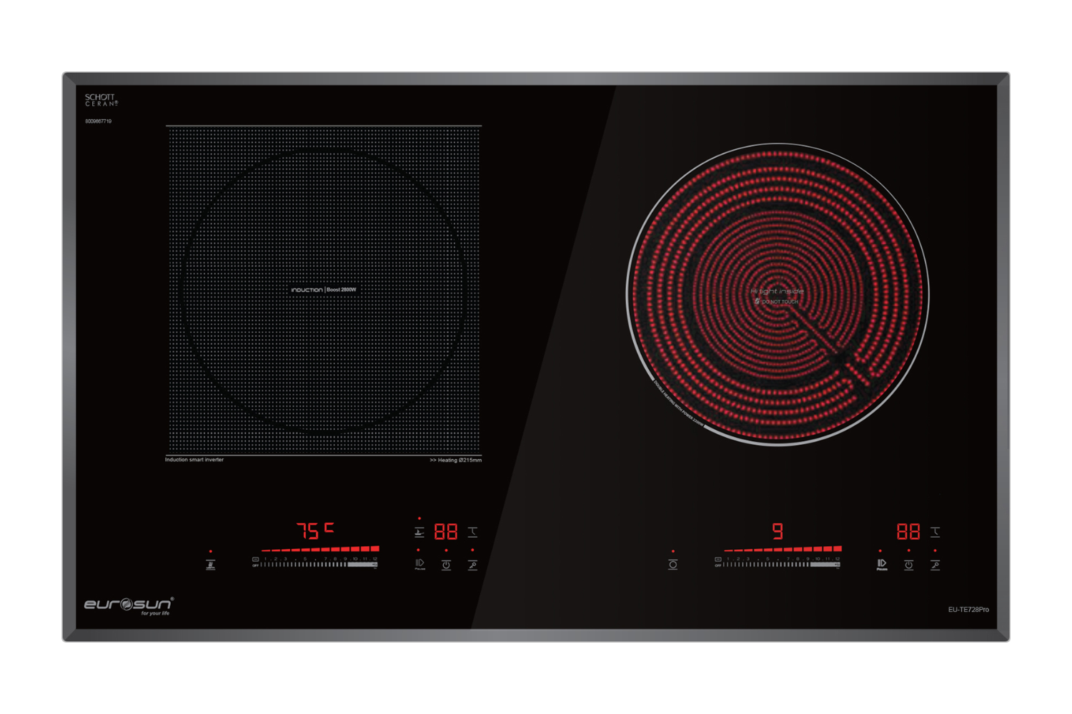 Bếp Điện Từ Kết Hợp Hồng Ngoại Eurosun EU-TE728pro | Lắp Âm 2 Vùng Nấu