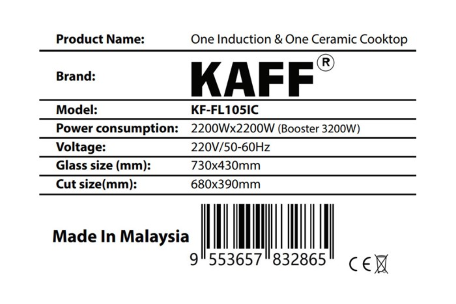 Bếp Điện Từ Âm KAFF KF-FL105IC | 01 Từ - 01 Hồng Ngoại