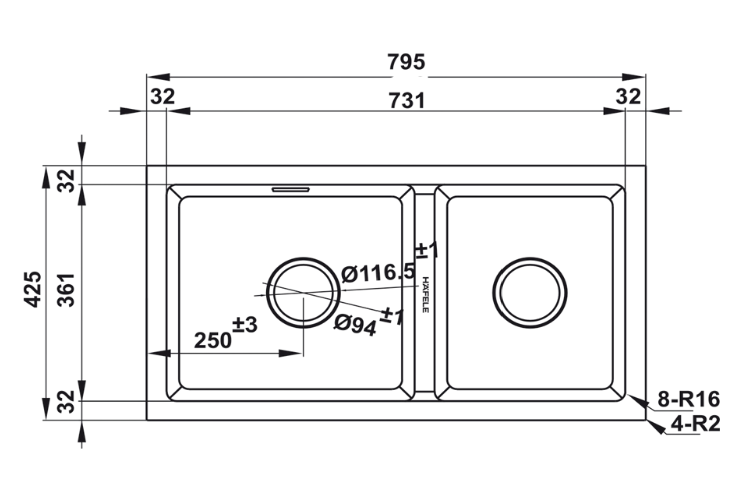 Chậu Rửa Bát 2 Hố Bằng Đá Granstone Hafele Essence HS22-GEN2S90M 577.25.310 | Màu Đen