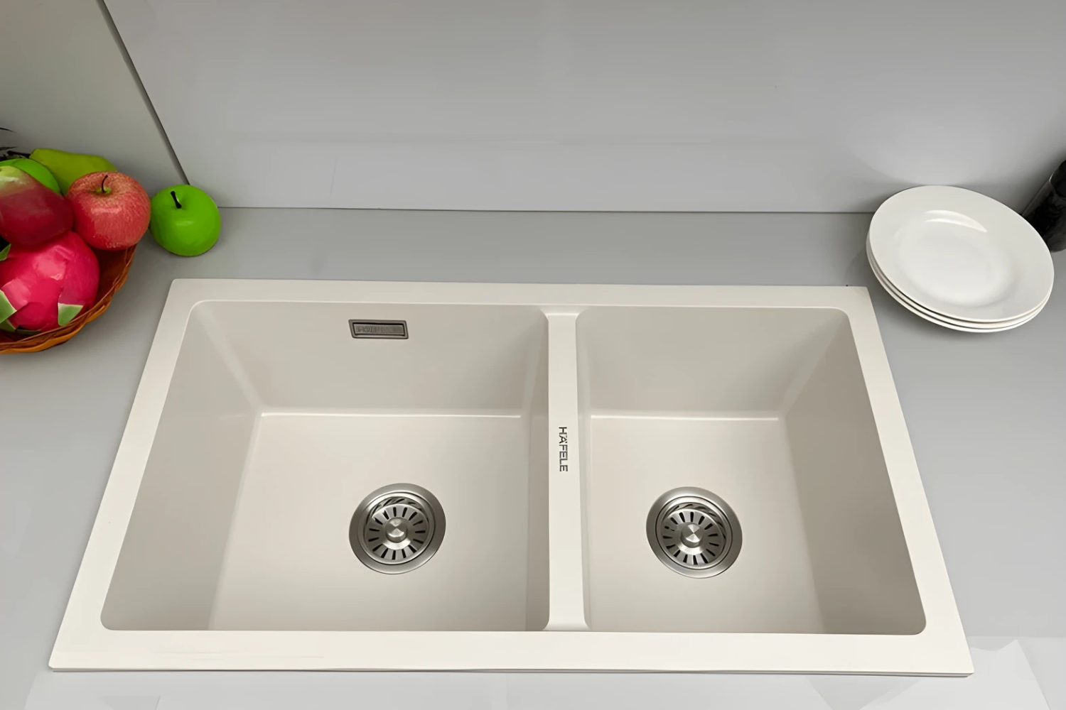 Chậu Rửa Bát 2 Hố Bằng Đá Granstone Hafele Essence HS22-GEN2S90M 577.25.410 | Màu Kem