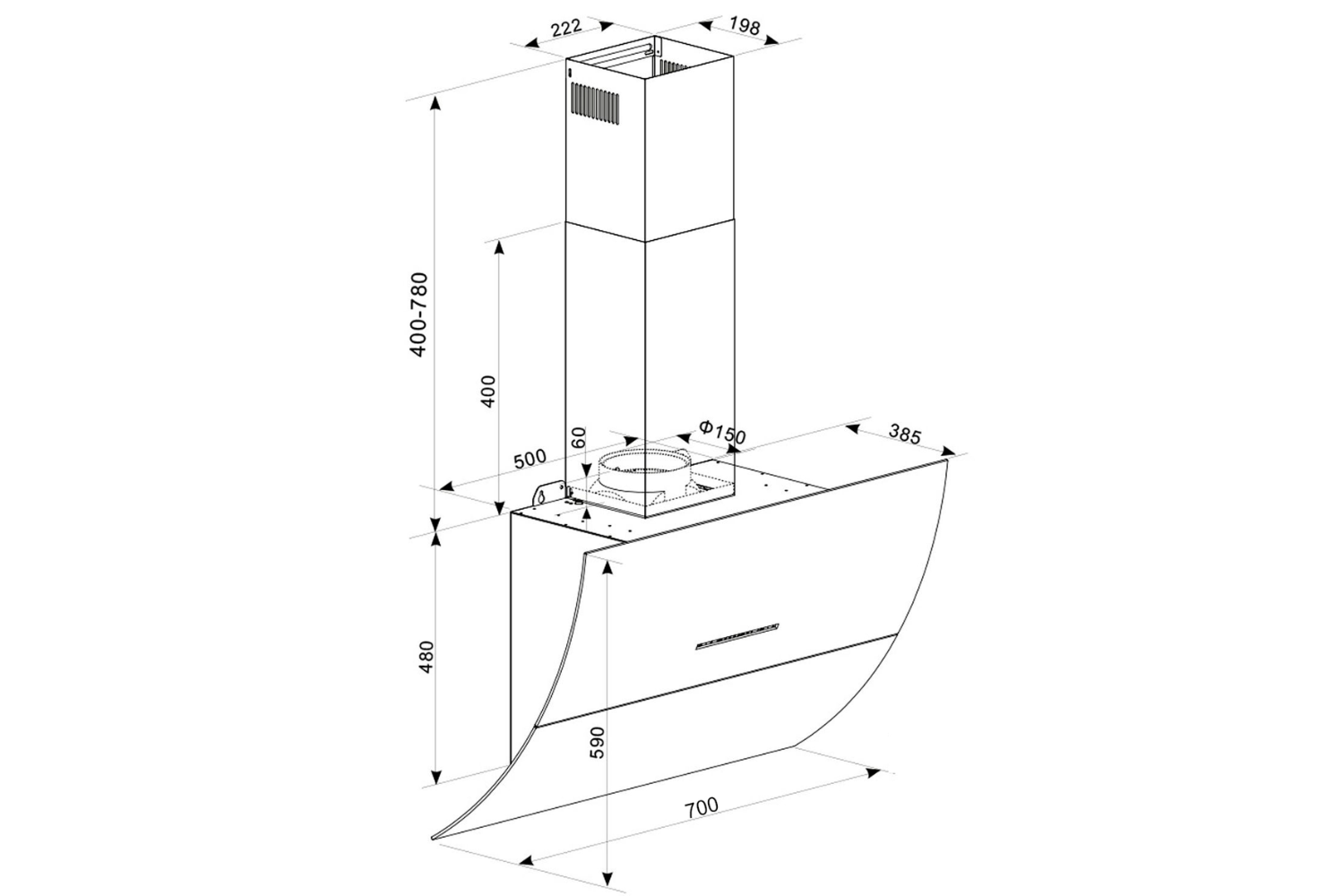 Máy Hút Mùi Áp Tường Kính Vác Cong Kaff KF-LUX-AT90H-BK | 90cm