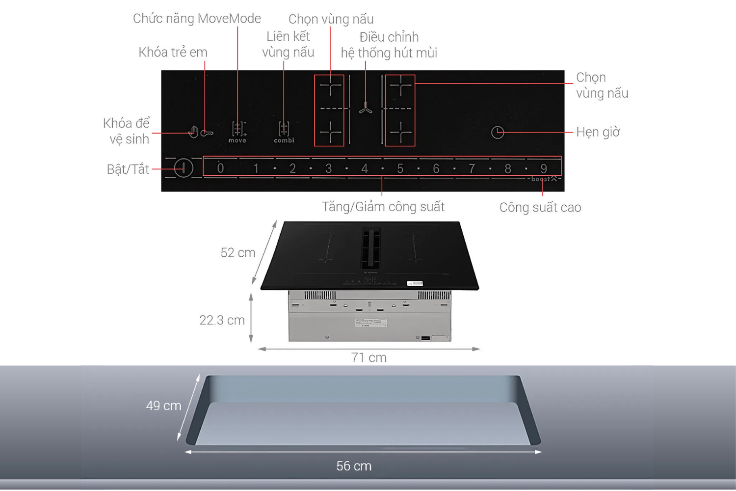 Bếp Từ Hút Mùi Bosch PVS851F21E Series 6 | Lắp Âm 04 Vùng Nấu