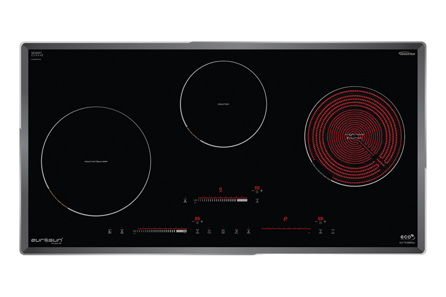 Bếp Điện Từ Kết Hợp Hồng Ngoại Eurosun EU-TE388Max | Lắp Âm 3 Vùng Nấu