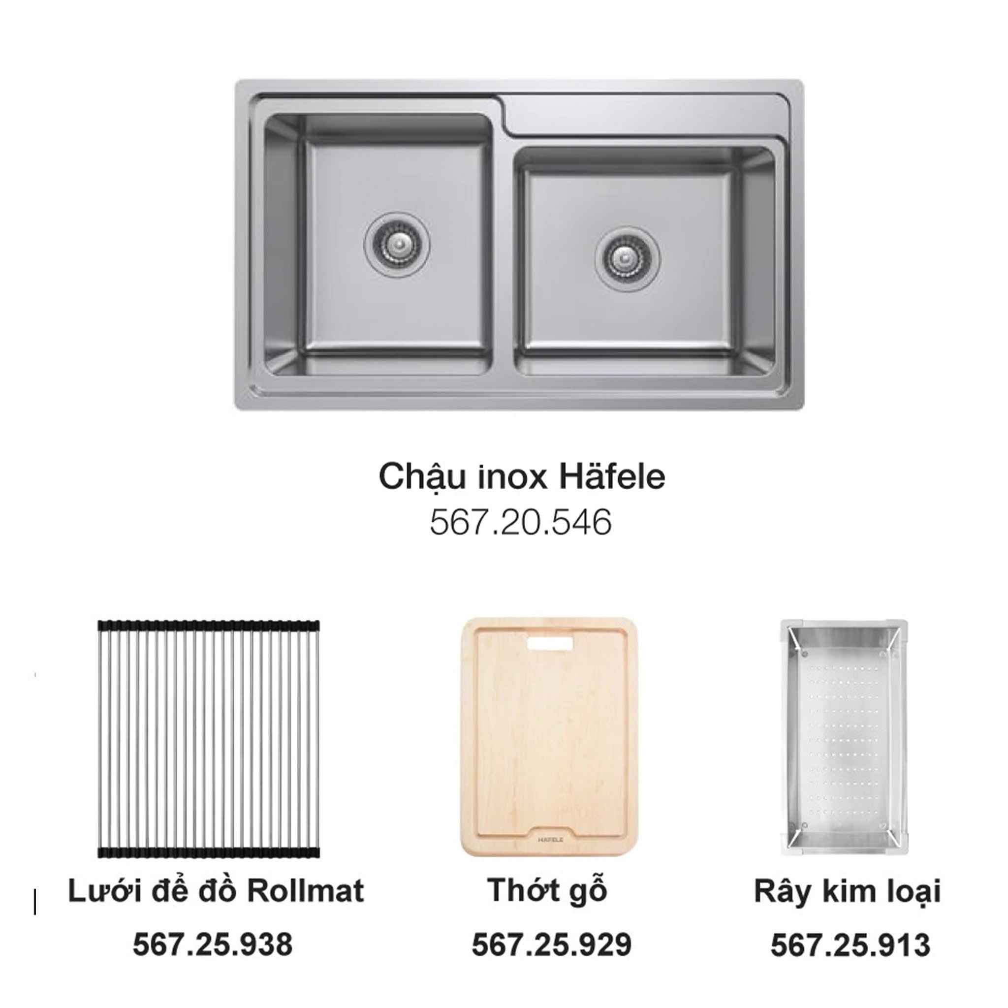 Trọn Bộ Chậu Rửa Bát Và Phụ Kiện Hafele HS20-SSN2S90L 567.20.586