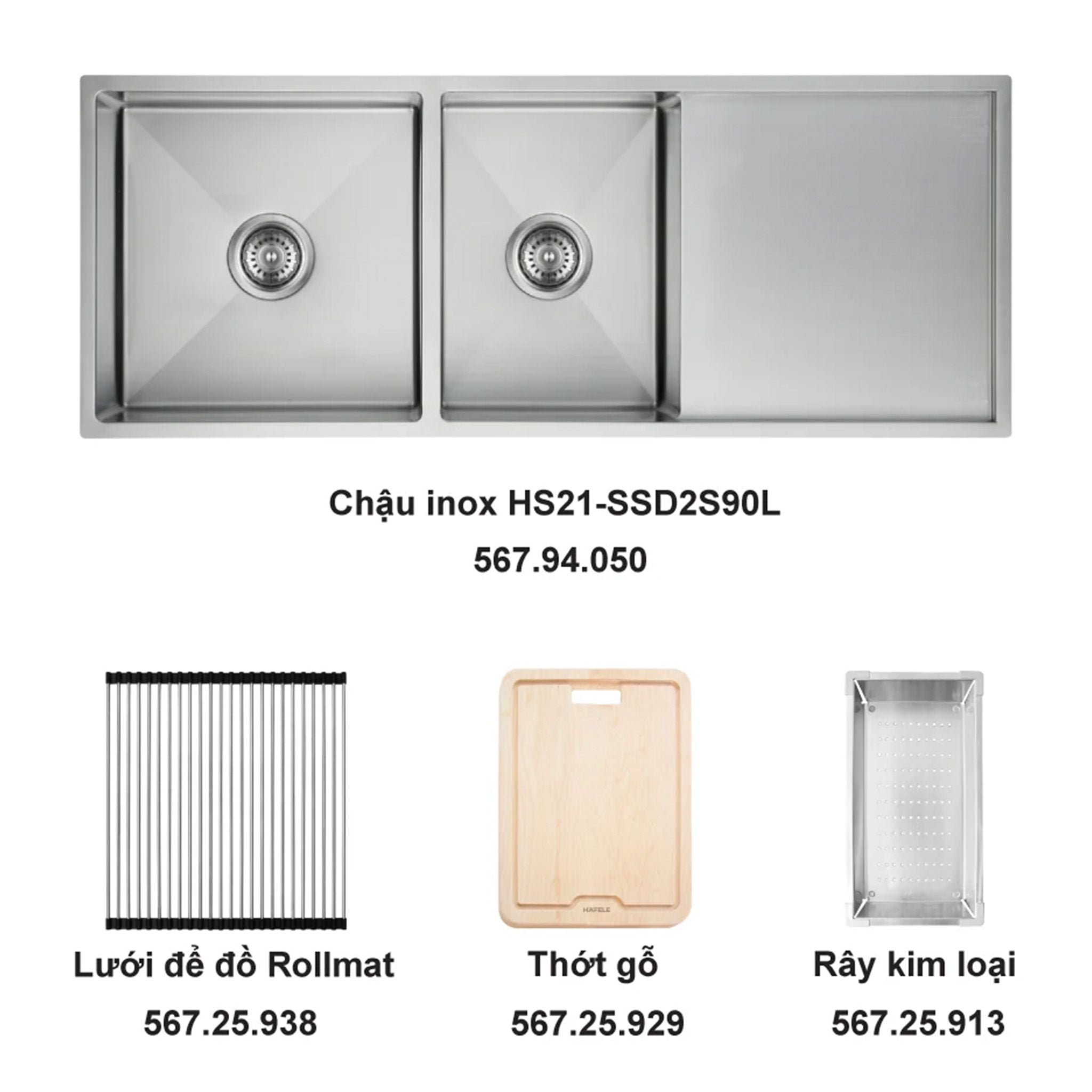 Trọn Bộ Chậu Rửa Bát Và Phụ Kiện Hafele HS21-SSD2S90L 567.94.059